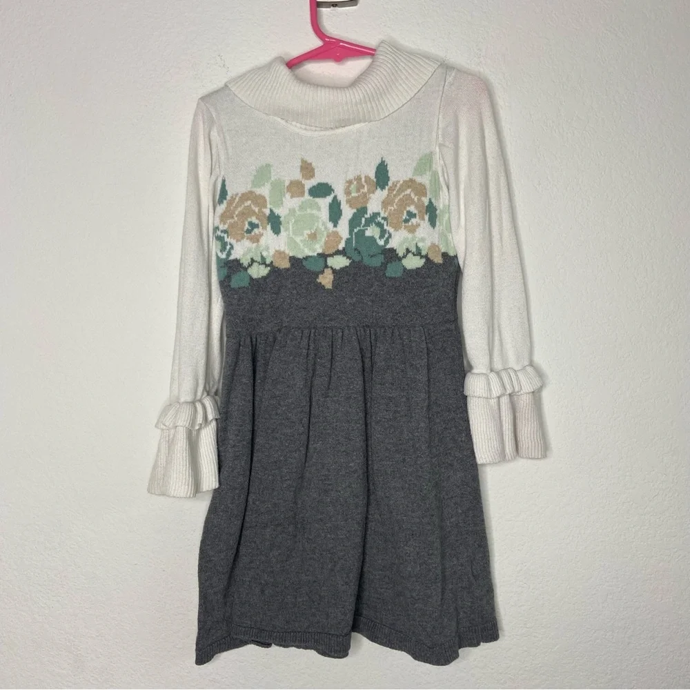 Janie and Jack Green Floral Sweater Dress Size 6
